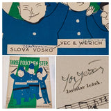 JEŽEK, VOSKOVEC A WERICH: TŘI STRÁŽNICI - 1930. Podpisy Ježek, Voskovec, Werich.