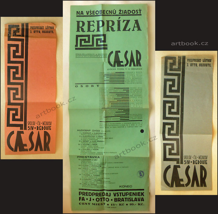 Voskovec & Werich: Caesar. Bratislava, Redouta, 5.4. + 30.4. 1933.