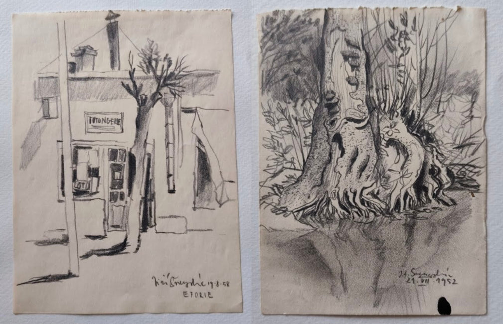 Jiří Švengsbír. 2 sign. kresby tužkou + katalog s podpisem.