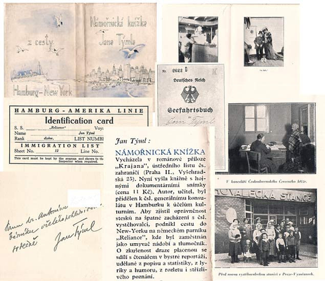 TÝML; JAN: NÁMOŘNICKÁ KNÍŽKA JANA TÝMLA. - 1936. Podpis autora. Obálka a ilustrace MILADA MAREŠOVÁ.