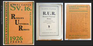 ČAPEK; KAREL: R.U.R. Rossum´s Universal Robots.	 - 1926.  VII. vydání.  Lidová knihovna Aventina sv. 16.