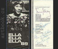 ELLA FITZGERALD; Norman Granz; Tommy Flanagan ...  - autogramy. - 1969. Lucerna. Tommy Flanagan; Ed Thigpen; Frank de La Rosa.