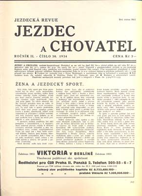JEZDEC A CHOVATEL - JEZDECKÁ REVUE. - Roč. II., č. 30, 1934.
