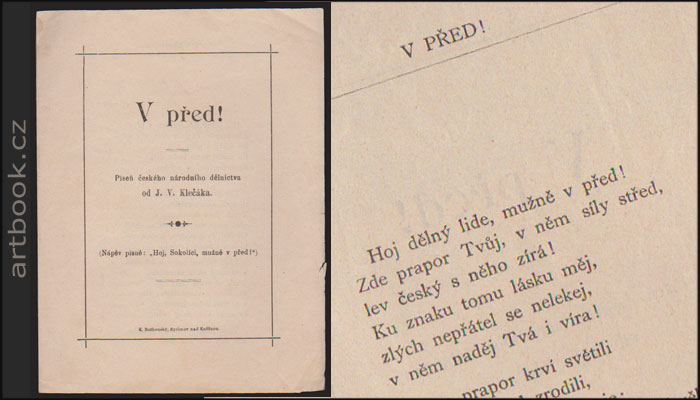 V před. Píseň českého národního dělnictva od J.V. Klečáka. - kol. 1900.