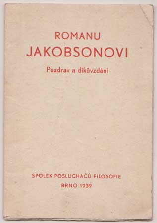 ROMANU JAKOBSONOVI. Pozdrav a díkůvzdání. - 1939.