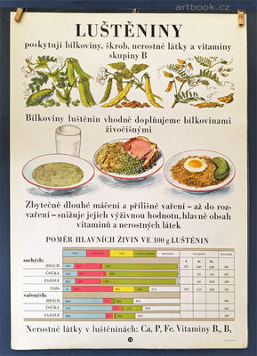 ŠKOLNÍ TABULE. VÝŽIVA 1954.  - LUŠTĚNINY.