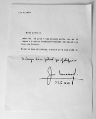 MASARYK; JAN. (1886 - 1948) -  Československé sdružení pro Spojené Národy. Strojopis dat. 23. 1. 1948.