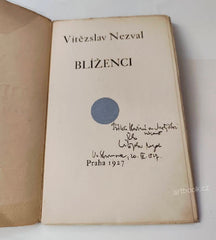 NEZVAL; VÍTĚZSLAV: BLÍŽENCI. - 1927 1. vyd., dedikace autora.