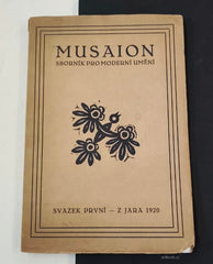 MUSAION. Sborník pro moderní umění. Sv. I. - 1920. Obálka a titulní list (linoryty) JOSEF ČAPEK.