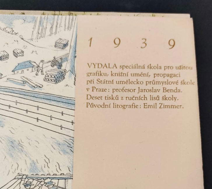 Školní tisk. - Kalendář 1939. Původní litografie EMIL ZIMMER. Státní uměleckoprůmyslová škola v Praze.