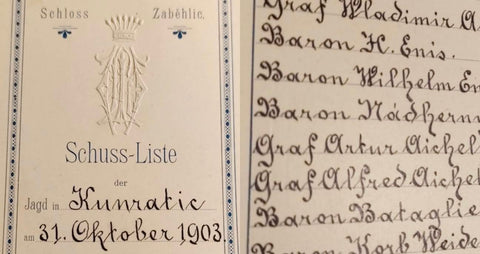 Šlechta - Schuss-Liste. Baron Battaglia, Baron Korb-Weidenheim ...1903.