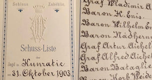 Šlechta - Schuss-Liste. Baron Battaglia, Baron Korb-Weidenheim ...1903.
