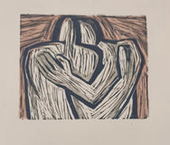 Květa Válová. V objetí. Barevný dřevořez. - (1992).