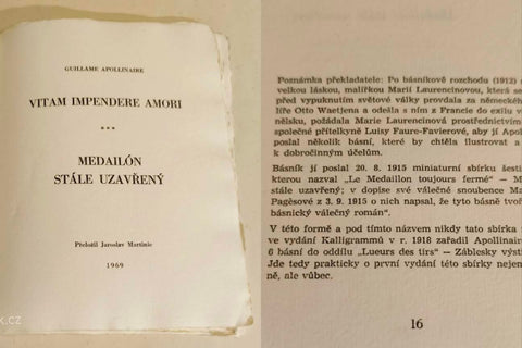 APOLLINAIRE, GUILLAUME. VITAM IMPENDERE AMORI. NEDAILON STÁLE UZAVŘENÝ. - 1969.