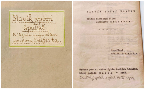 Seifert, Blatný, Pletka - SLAVÍK ZPÍVÁ ŠPATNĚ. 1944.
