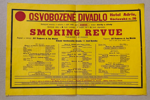 VOSKOVEC &amp; WERICH: SMOKING REVUE. Osvobozené divadlo. Václavské n. 28, hotel Adrie. (od 1. září 1928).