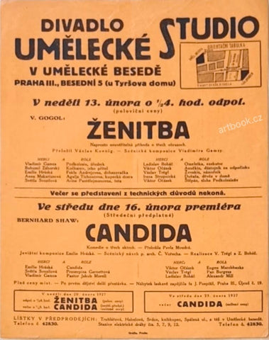 ŽENITBA. CANDIDA. Umělecké Studio. Vladimír Gamza. (1926)