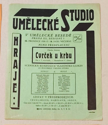 CHARLES DICKENS. CVRČEK U KRBU. Umělecké Studio. Vladimír Gamza. 1926.