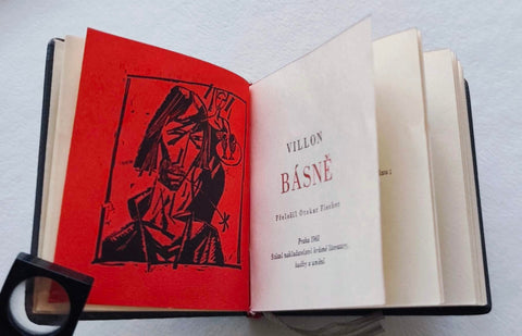 VILLON; FRANÇOIS: BÁSNĚ. - 1961. Ilustrace ADOLF BORN. Celokožená vazba; kolibřík.