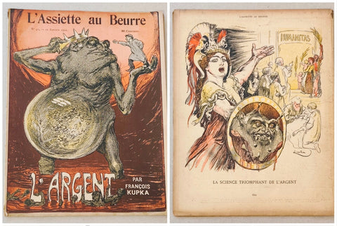 Kupka - L´ARGENT. L'ASSIETTE AU BEURRE. 1902. N° 41. Barevné litografie FRANTIŠEK KUPKA.