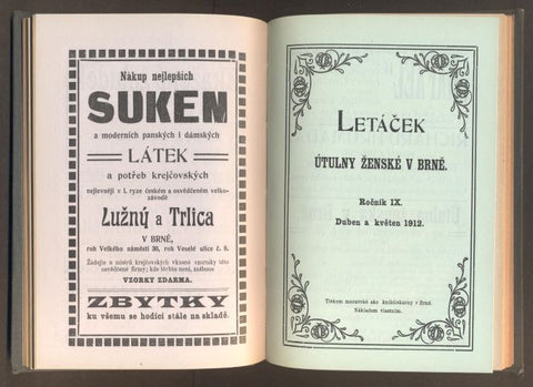 LETÁČEK ÚTULNY ŽENSKÉ V BRNĚ. Roč. IX. 1911 - 1912.