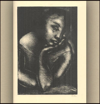Rudolf Kremlička. Zamyšlené děvče. Litografie. 170x115 mm, sign. tužkou, monogram RK.