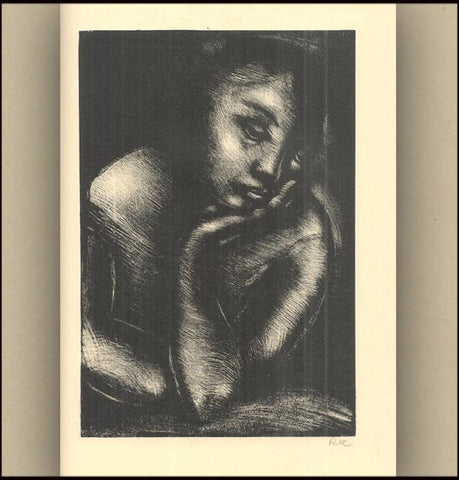 Rudolf Kremlička. Zamyšlené děvče. Litografie. 170x115 mm, sign. tužkou, monogram RK.