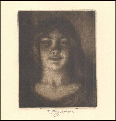 T.F. Šimon. Dívčí hlava. Mezzotinta. 105x85 mm, signatura tužkou.