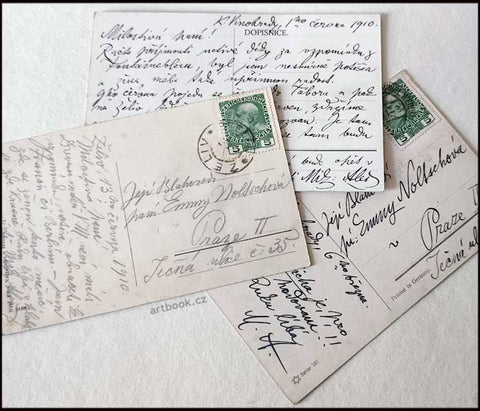Mikoláš Aleš (18.11.1852 - 10.7.1913). Český malíř. - 3x Alšův rukopis, podpis, dat. 1910.