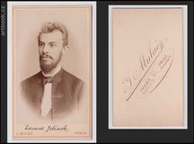 EDVARD JELÍNEK. (6. června 1855 Praha – 15. března 1897 Praha) spisovatel. Vizitka /kabinetka/.