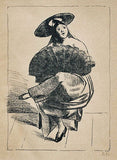 Rudolf Kremlička. Španělka (Žena s vějířem). Litografie, sign. 168x120