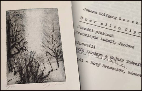 JOHANN WOLFGANG GOETHE. ÜBER ALLEN GIPFELN. Čtrnáct překladů, rytina Ludmila Jandová. - Kunštát, 1982.