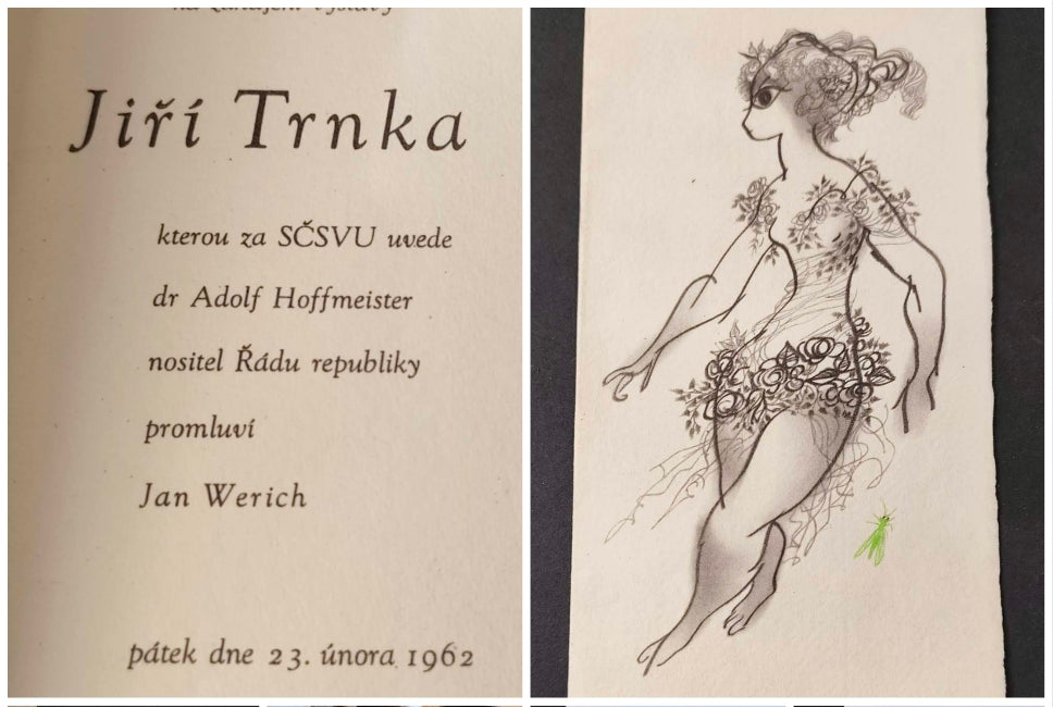 JIŘÍ TRNKA - pozvánka k zahájení výstavy v Mánesu, 1962.