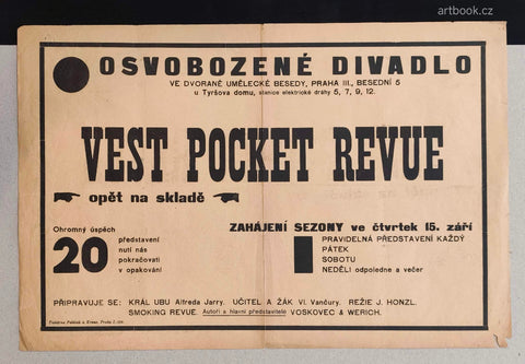 VOSKOVEC & WERICH. VEST POCKET REVUE. 15. září 1927. Umělecká Beseda.