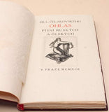 ČELAKOVSKÝ; FRANTIŠEK LADISLAV: OHLAS PÍSNÍ RUSKÝCH A ČESKÝCH. - 1913. DYRYNK; BRADÁČ; V. H. BRUNNER; celokož. vazba; ochranné pouzdro; kubismus.