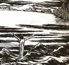 SUCHÁNEK; JIŘÍ: NA KONCI ZEMĚ. - 1939. Dřevoryt FRANTIŠEK KOBLIHA. Podpis autora.