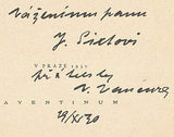 1930. 1. vyd. Aventinum sv. 258. Úprava FRANTIŠEK MUZIKA. Podpis Vl. Vančury.