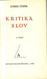ČAPEK; KAREL: KRITIKA SLOV. - 1927. Úprava JOSEF ČAPEK. Aventinum sv. 162. /sklad/jc/