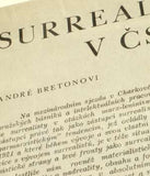 Surrealismus v ČSR. - 1934. Leták - Manifest. Nezval; Biebl; Štyrský; Toyen; Honzl; Ježek; Makovský; Brouk. /q/