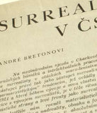 Surrealismus v ČSR. - 1934. Leták - Manifest. Nezval; Biebl; Štyrský; Toyen; Honzl; Ježek; Makovský; Brouk. /q/