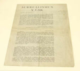 Surrealismus v ČSR. - 1934. Leták - Manifest. Nezval; Biebl; Štyrský; Toyen; Honzl; Ježek; Makovský; Brouk. /q/