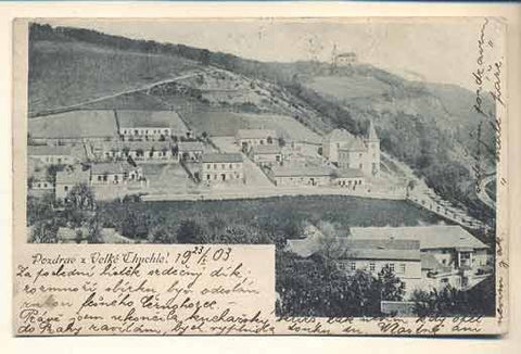 1903. Dopisnice. Pohlednice. Místopis Čechy. Dlouhá adresa. /Pragensie/
