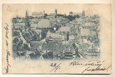 1900. Pohlednice. Norimberk. Německo. Cizina. Dlouhá adresa.