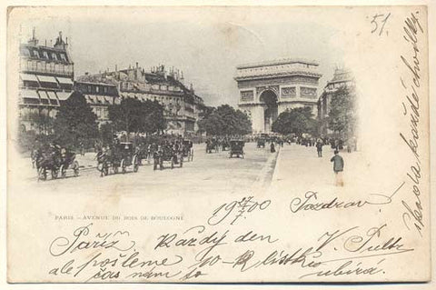 1900. Pohlednice. Paříž. Francie. Cizina. Dlouhá adresa. Kočáry. 