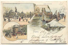 PARIS - PLACE DE REPUBLIQUE; SAINT SULPICE; PORTE ST. MARTIN; PONT D'JENA. - 1900. Pohlednice; Paříž. Francie. Cizina. Místopis. Dlouhá adresa.