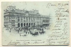 PARIS - GARE SAINT-LAZARE - COUR DE ROME. - 1900. Pohlednice. Paříž. Francie. Cizina. Místopis. Dlouhá adresa. Kočáry; povozy.