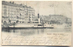 GENÉVE - DÉPART DE BATEAU. - 1900. Pohlednice. Ženeva. Švýcarsko. Parník. Cizina. Místopis. Dlouhá adresa.