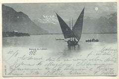 BARQUE DE LÉMAN. - 1900. Pohlednice. Švýcarsko. Lodˇ. Cizina. Místopis. Dlouhá adresa.