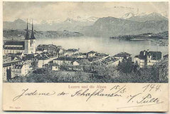 LUZERN UND DIE ALPEN. - 1900. Pohlednice. Švýcarsko. Cizina. Místopis. Dlouhá adresa.