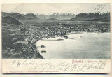 1900. Pohlednice. Rakousko. Bodamské jezero. Cizina. Místopis. Dlouhá adresa.